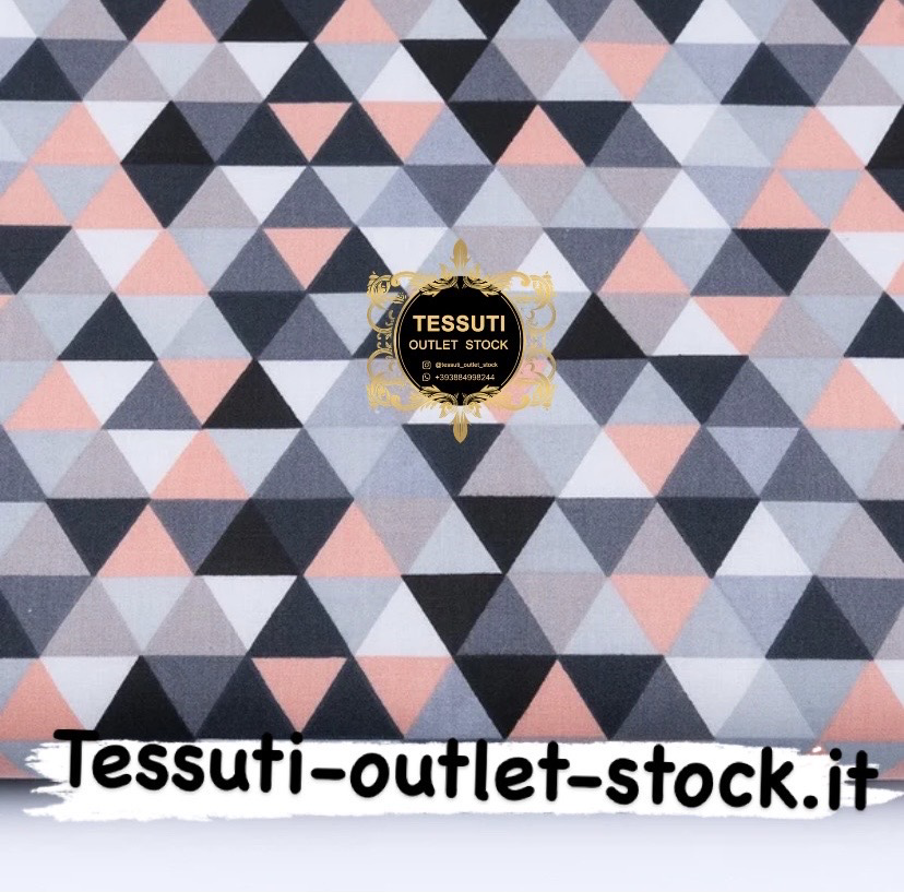 Tessuto di cotone &quot;Mini triangoli 2 cm&quot; grigio e pesca, 2837a