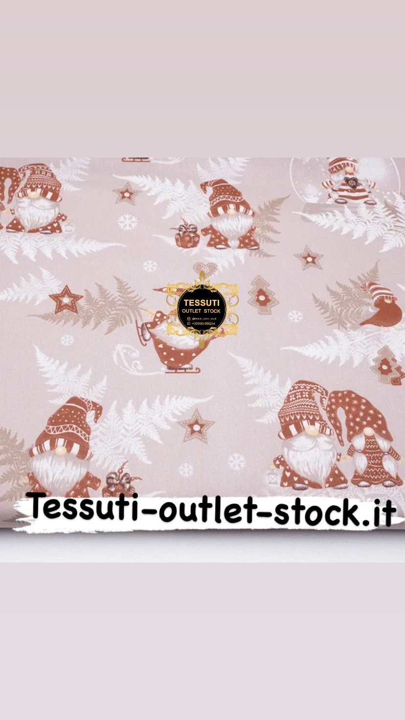 Tessuto di cotone natalizio &quot;Gnomi marroni e felci&quot; su fondo beige №3915