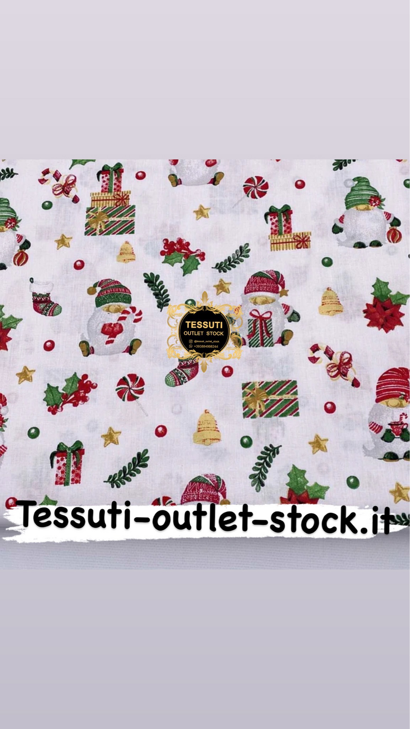 Tessuto di cotone natalizio &quot;Piccoli gnomi&quot; su bianco №3905