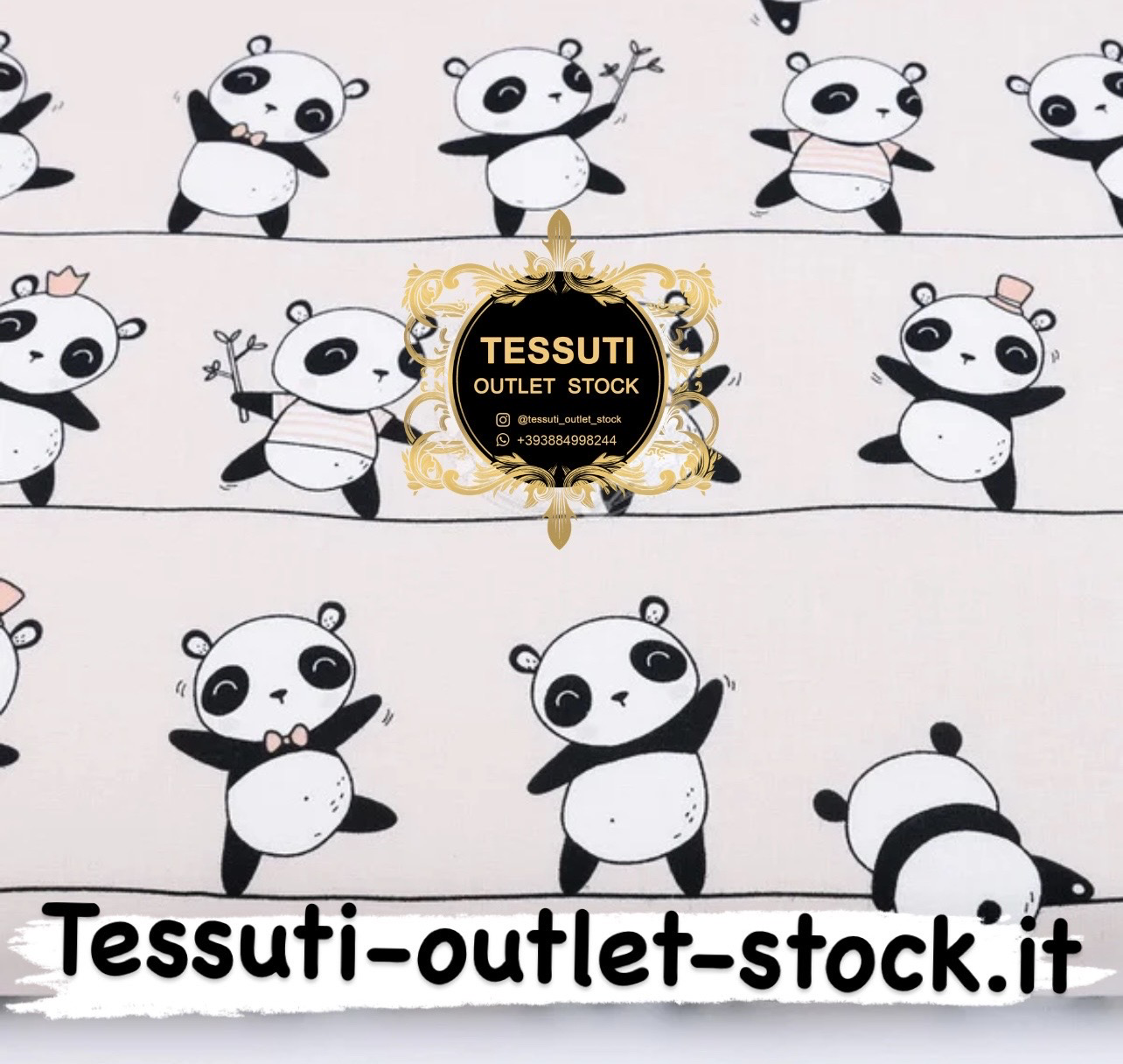 Tessuto di cotone  &quot;Panda sulle linee&quot; su uno sfondo cipria №1306a