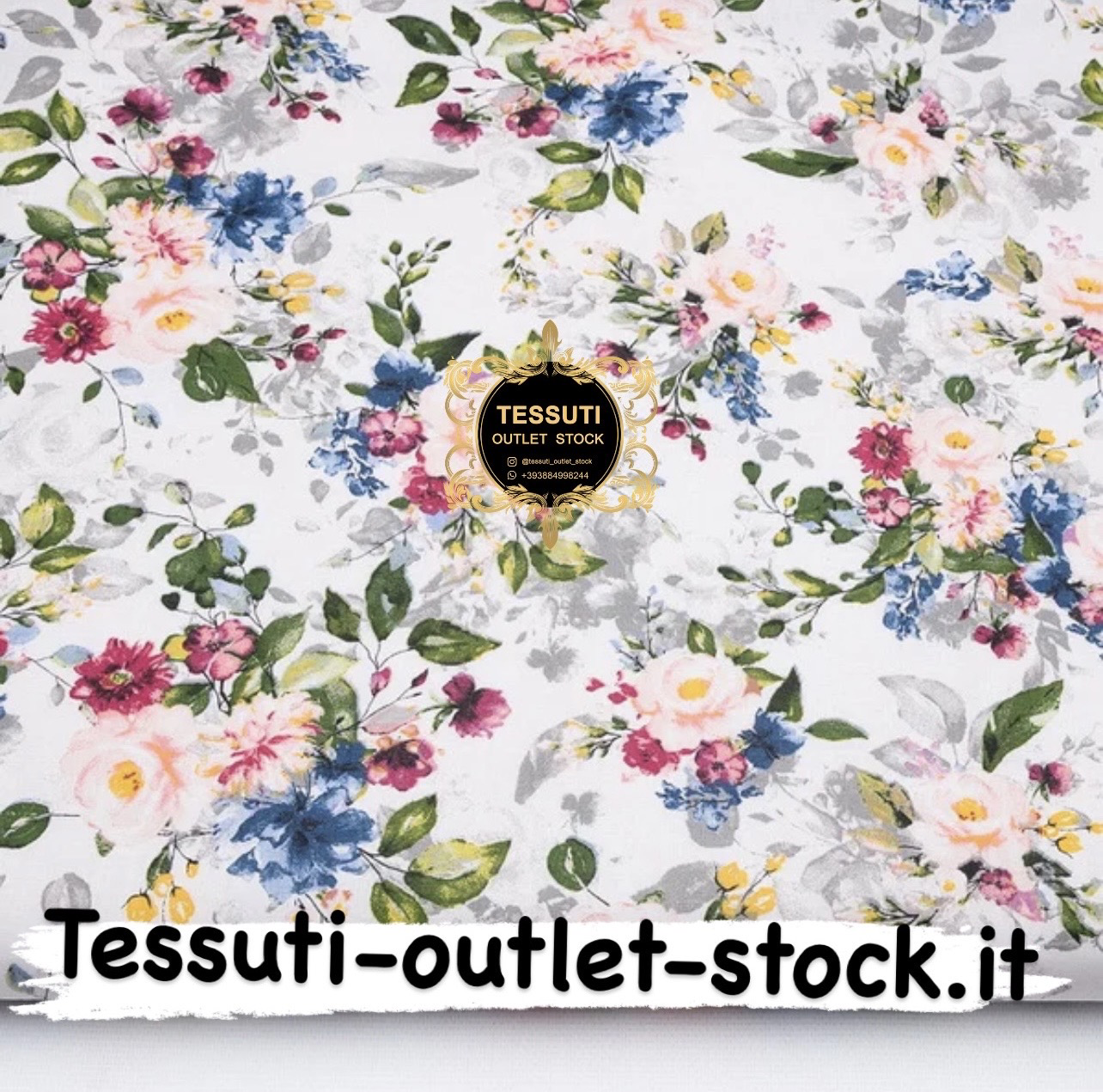 Tessuto di cotone &quot;Piccoli fiori ad acquerello&quot; con foglie verde brillante, №3917