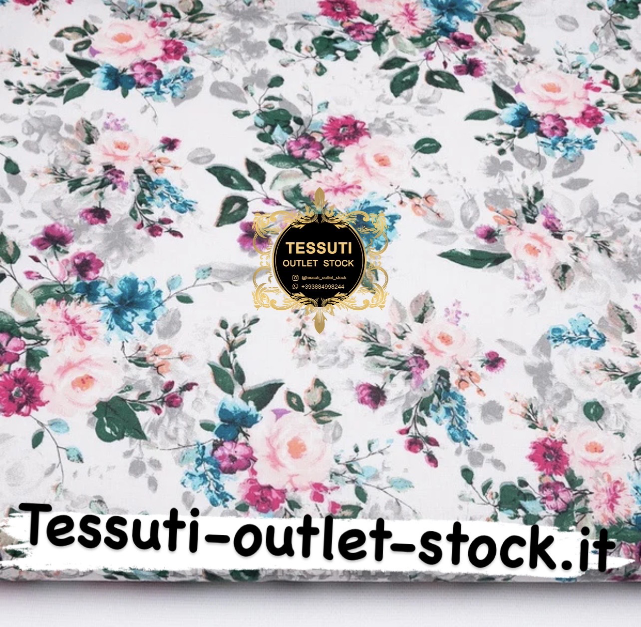 Tessuto di cotone &quot;Piccoli fiori ad acquerello&quot; con foglie verde scuro, №3918