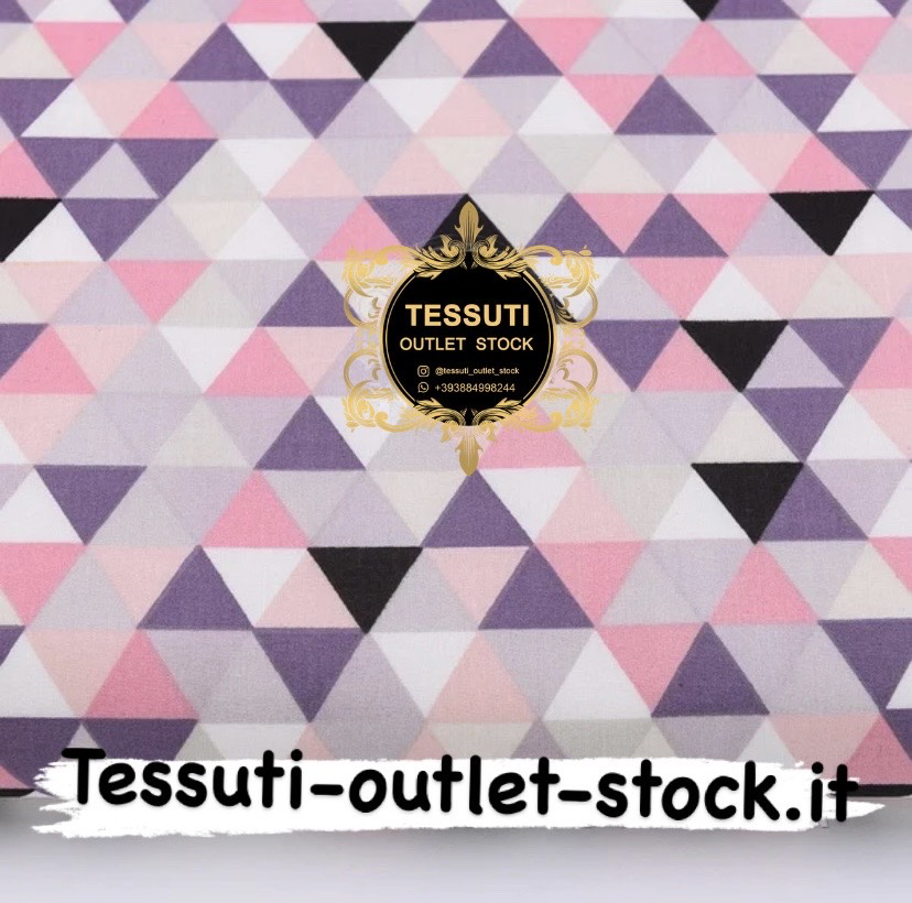 Tessuto di cotone &quot;Piccoli triangoli rosa, viola e gialli 2 cm&quot; №1879а
