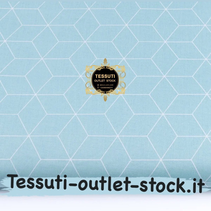 Tessuto di cotone rasatello &quot;Contorni di rombi &quot; bianco su turchese (№3423a)