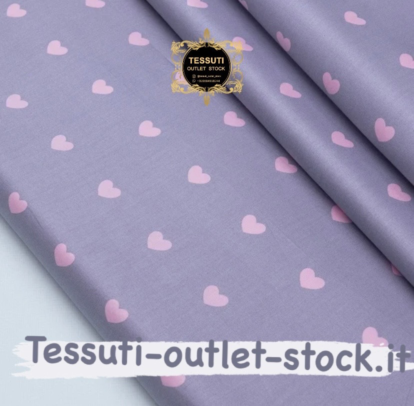Tessuto di cotone rasatello &quot;Cuori in rosa su lillà , №3736c