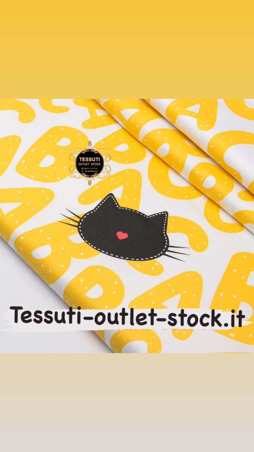 Tessuto di cotone rasatello &quot;Gatti neri con un cuore su lettere gialle&quot; №3753c