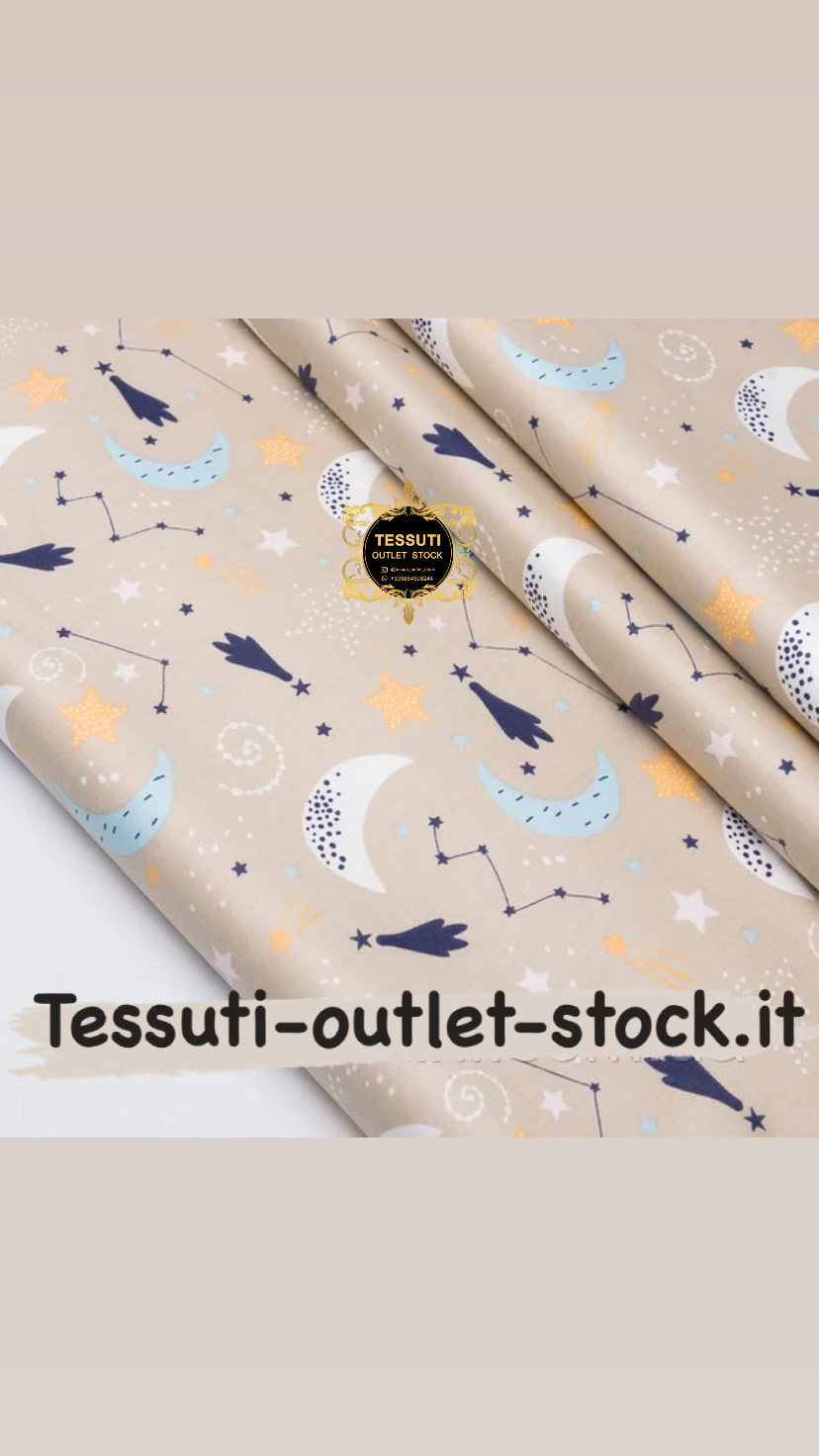 Tessuto di cotone rasatello &quot;Luna blu, costellazioni e meteoriti&quot; in beige №3691c