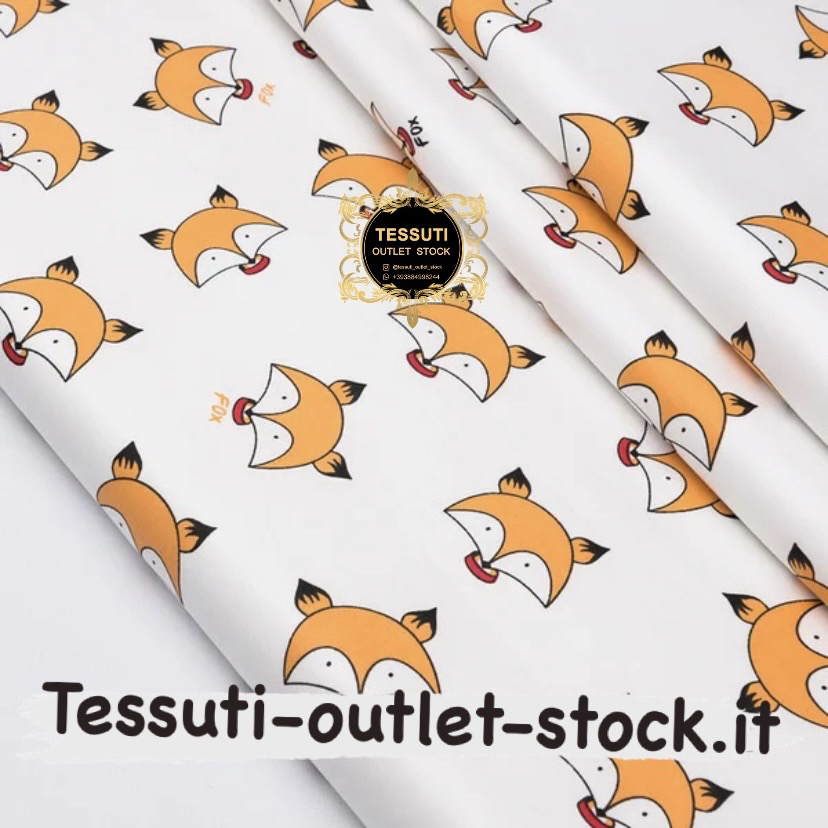 Tessuto di cotone rasatello &quot;Muso arancione di finferli&quot; su sfondo bianco, №3694p