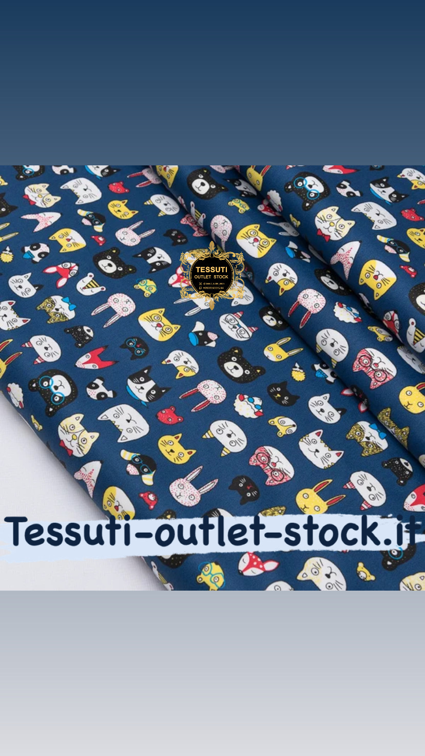 Tessuto di cotone rasatello &quot;Muso di animali&quot; su sfondo blu, №3693c