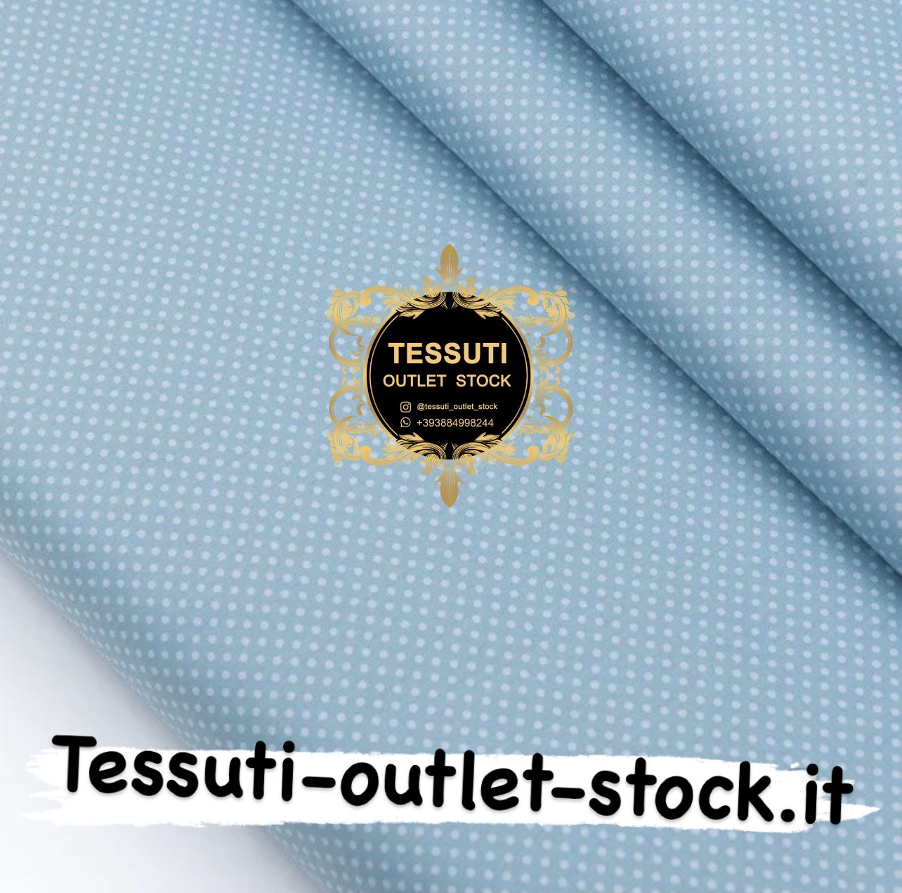 Tessuto di cotone rasatello &quot;Piselli 2 mm&quot; bianco su fondo azzurro polvere, №3131c