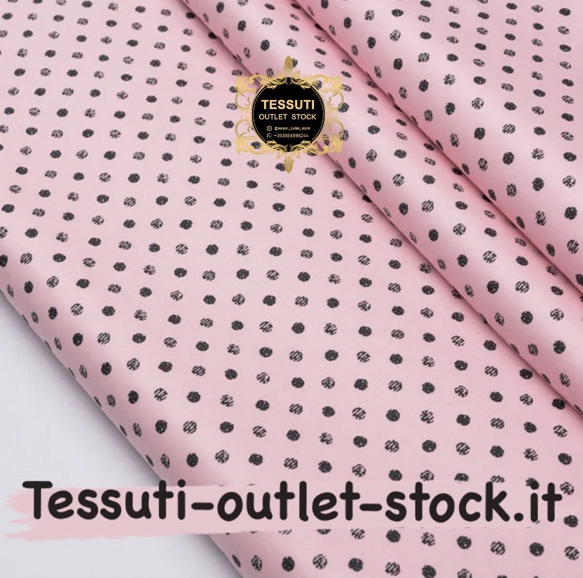 Tessuto di cotone rasatello &quot;Pois tratteggiato&quot; nero su rosa, 3749c
