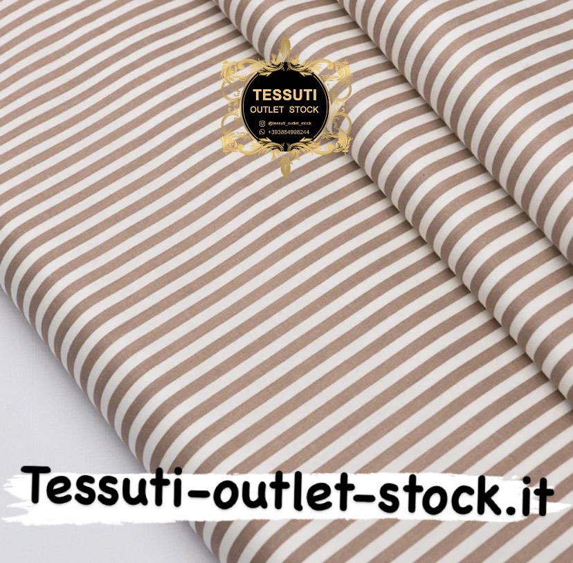 Tessuto di cotone rasatello &quot;Righe di 5 mm marrone&quot; su bianco, 3637c