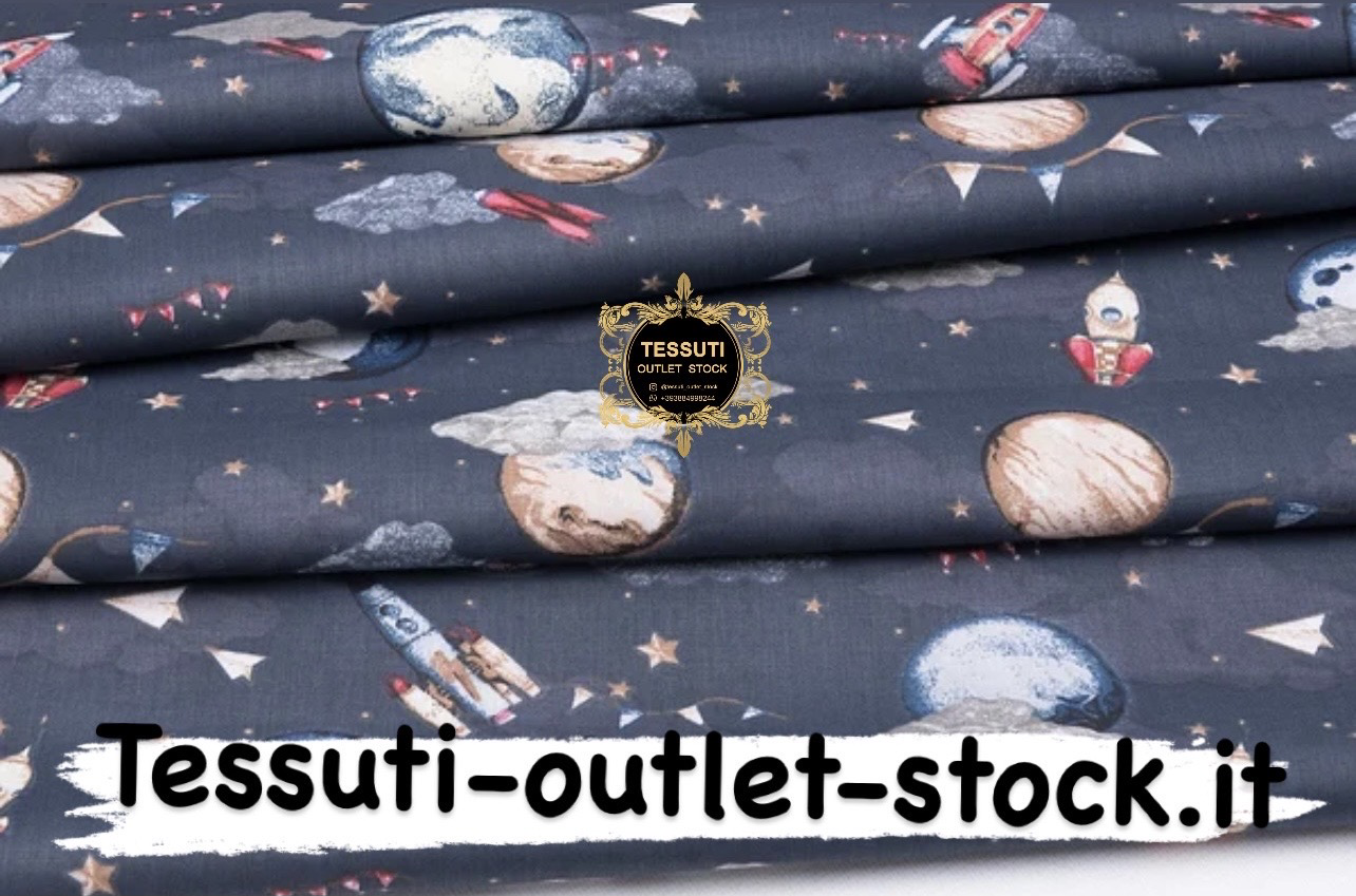 Tessuto di cotone  &quot;Rockets in space&quot; su uno sfondo scuro, №3902