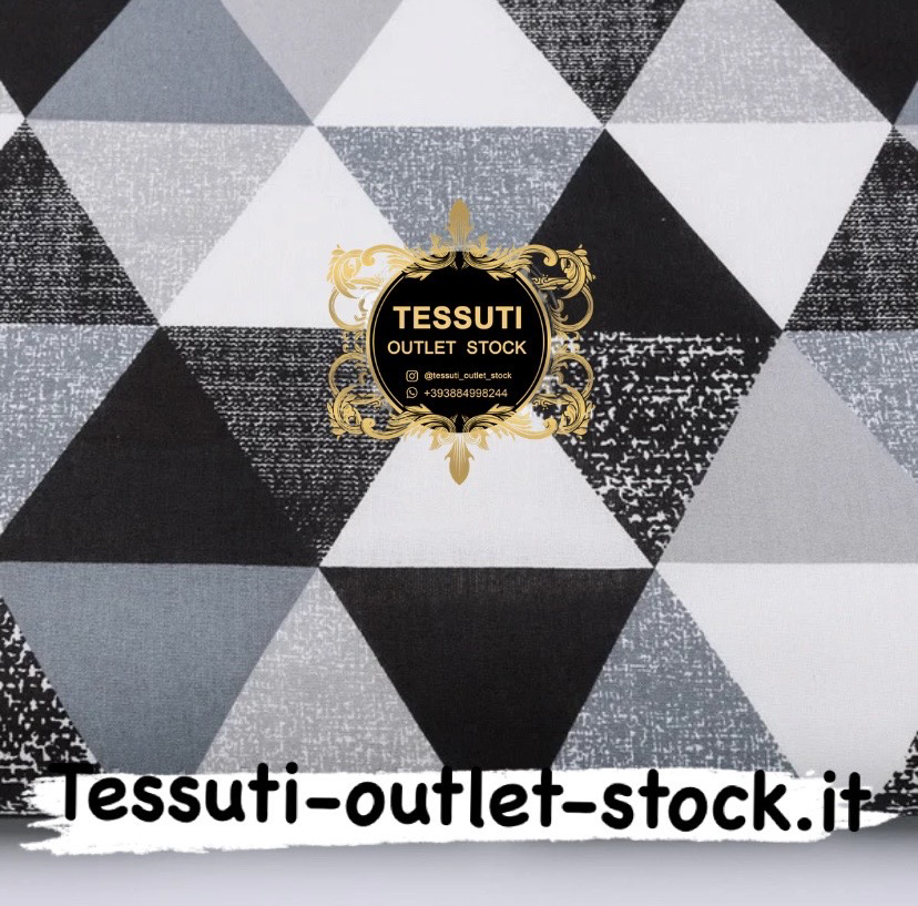 Tessuto di cotone&quot;Triangoli di corsa&quot; nero-grigio, №2868