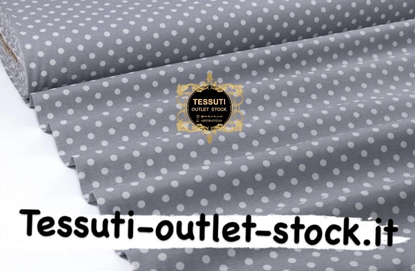 Tessuto Duck con pois 1 cm su fondo grigio
 DK-9105