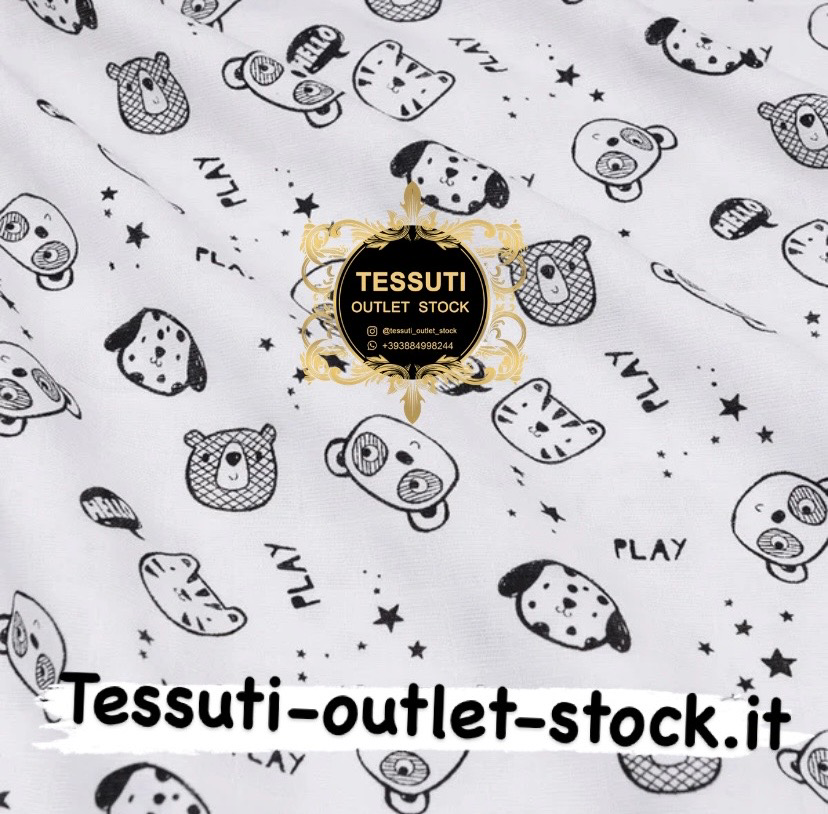 Tessuto mussola a quadri &quot;Muso nero di animali&quot; su bianco, larghezza 160 cm