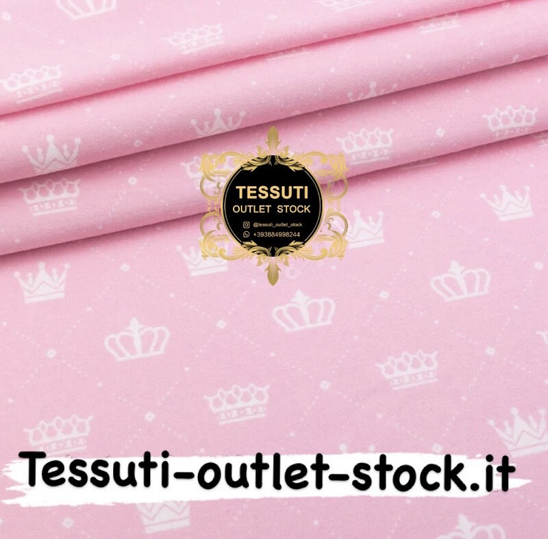 Flanella fantasia corone in diamanti punteggiati rosa su sfondo rosa, larghezza 240 cm