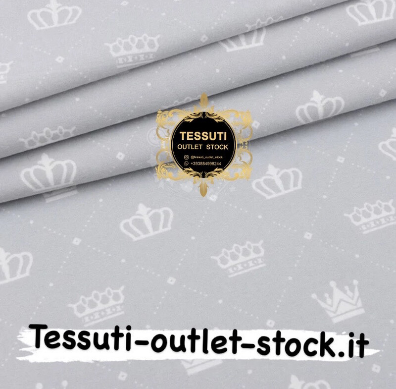 Flanella fantasia corone in diamanti punteggiati celeste su sfondo grigio , larghezza 240 cm