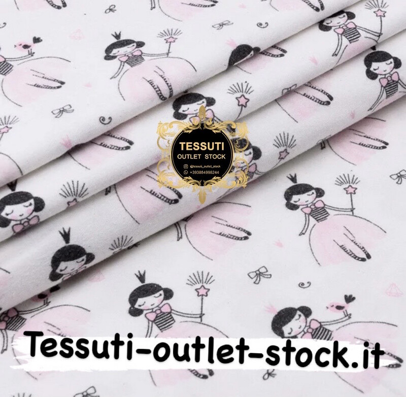 Flanella fantasia bambola fata in un vestito rosa su bianco, larghezza 240 cm