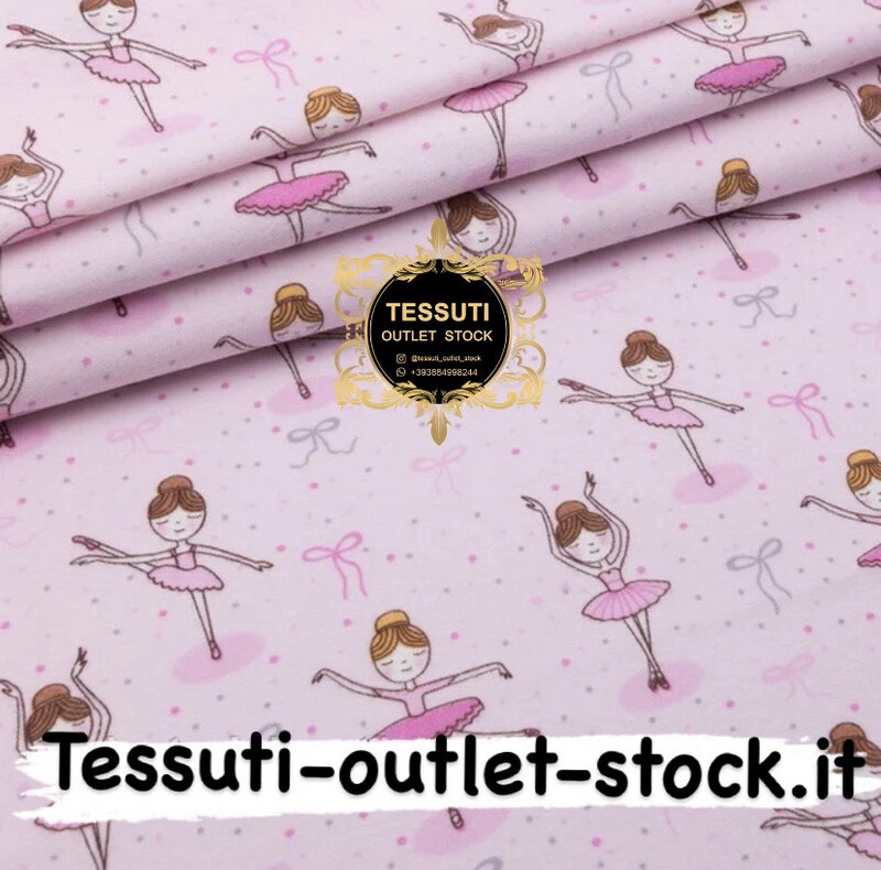 Flanella fantasia Ballerine in un vestito rosa, larghezza 150cm