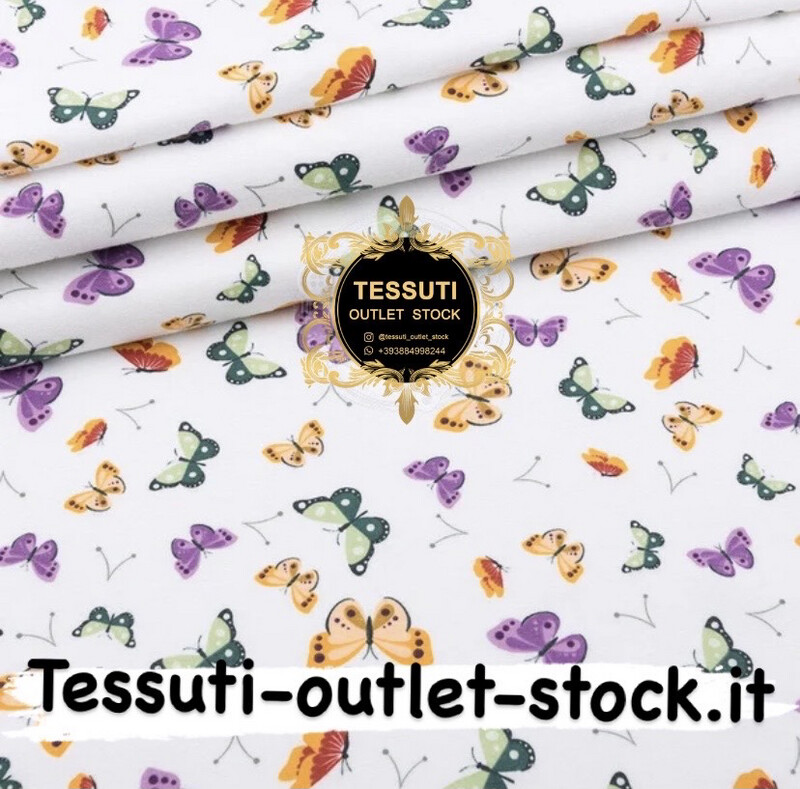 Flanella fantasia farfalle su sfondo bianco, larghezza 240 cm