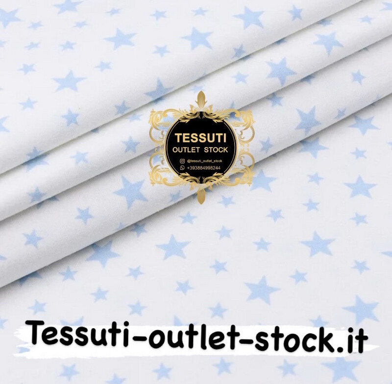 Flanella fantasia stelle celeste su sfondo bianco, larghezza 240 cm