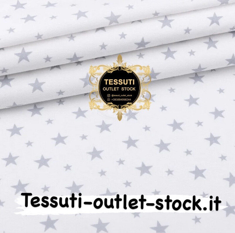 Flanella fantasia stelle grigie su sfondo bianco, larghezza 240 cm