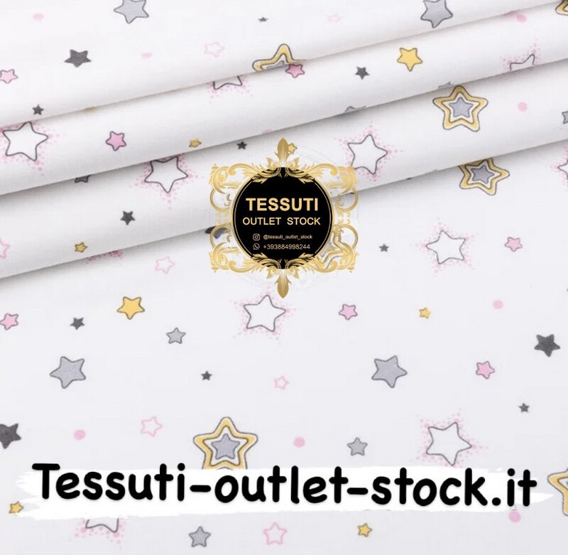 Flanella fantasia stelle  su sfondo bianco, larghezza 240 cm