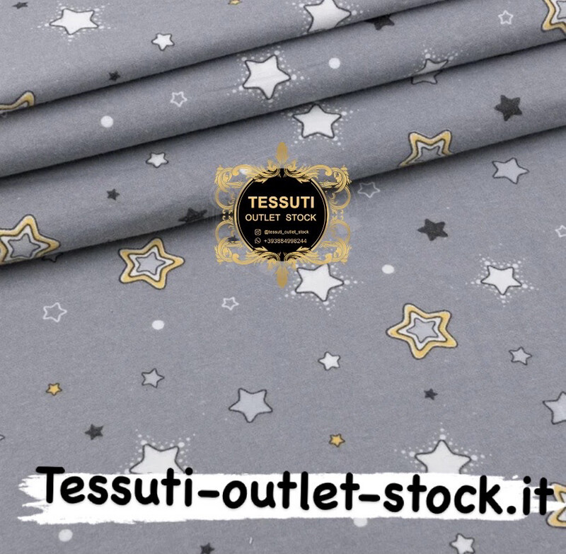 Flanella fantasia stelle  su sfondo grigio , larghezza 240 cm