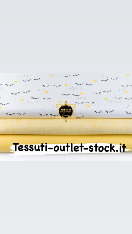 Set di tessuti 40 * 40 cm con 3 pezzi &quot;Ciglia e cuori gialli&quot; №227