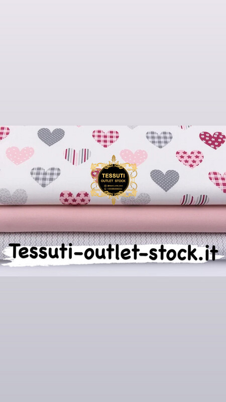 Set di tessuti 40 * 40 cm da 3 pezzi &quot;Cuori e piccoli zigzag&quot; grigio polvere №185