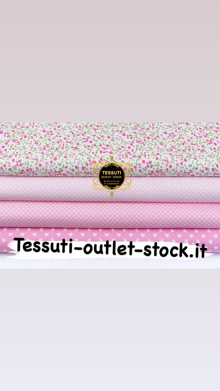 Set di tessuti in cotone 40 * 40 cm con 4 pezzi &quot;Fiori rosa e piselli&quot; №234