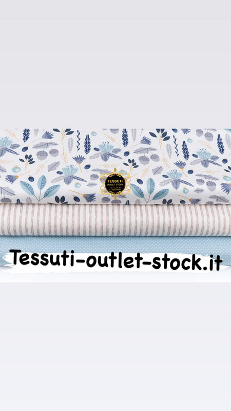 Set di tessuti in raso 40 * 40 cm da 3 pezzi &quot;Fiori turchesi, pois e una striscia beige&quot; №213