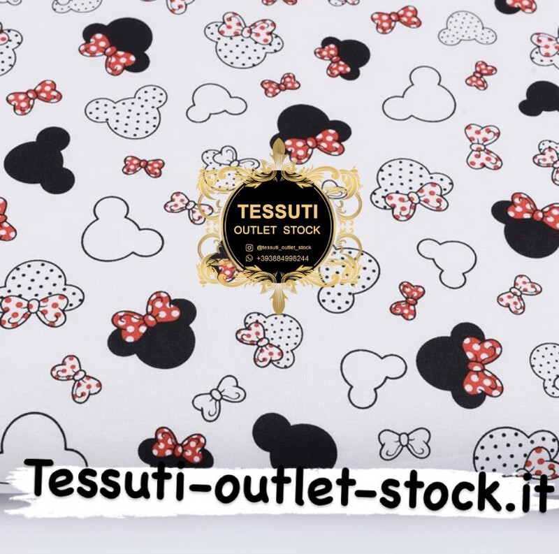Tessuto di cotone &quot;Piccolo Topolino con fiocco rosso su sfondo bianco, №2822