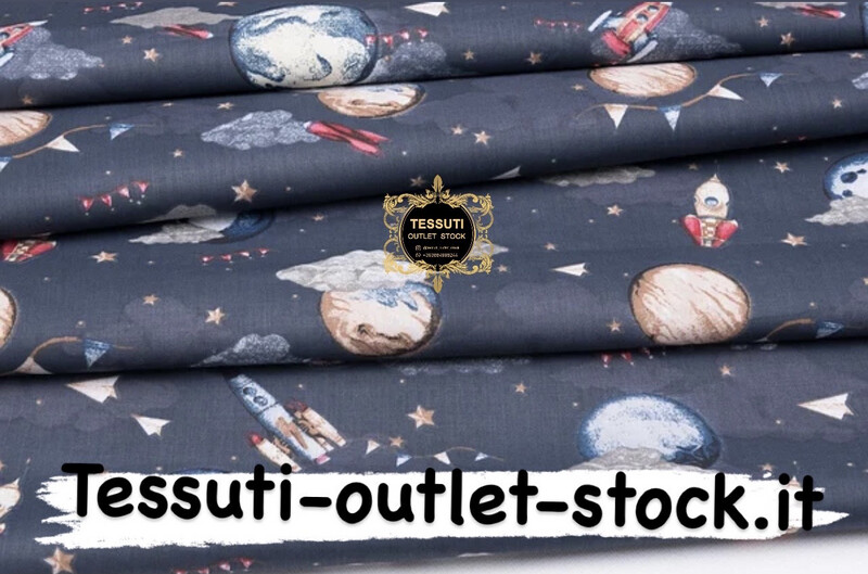 Tessuto di cotone  &quot;Rockets in space&quot; su uno sfondo scuro, №3902