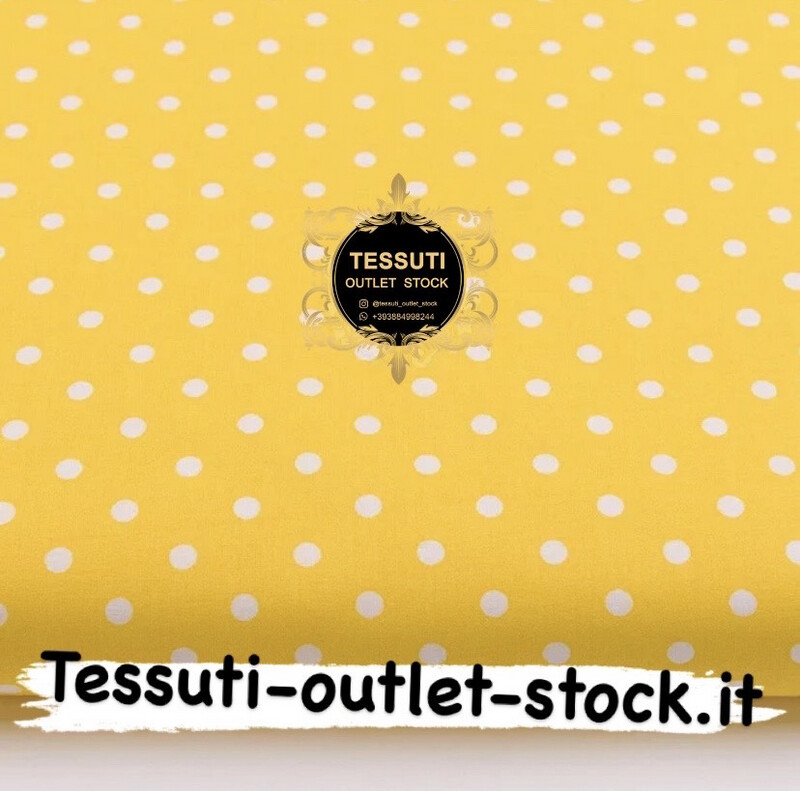 Tessuto di cotone a pois da 7 mm su fondo giallo (№2435).
