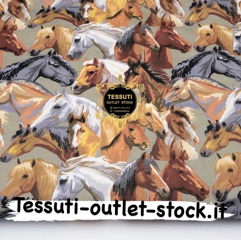 Tessuto di cotone  &quot;Cavalli marroni, grigi e bianchi&quot;, №3888