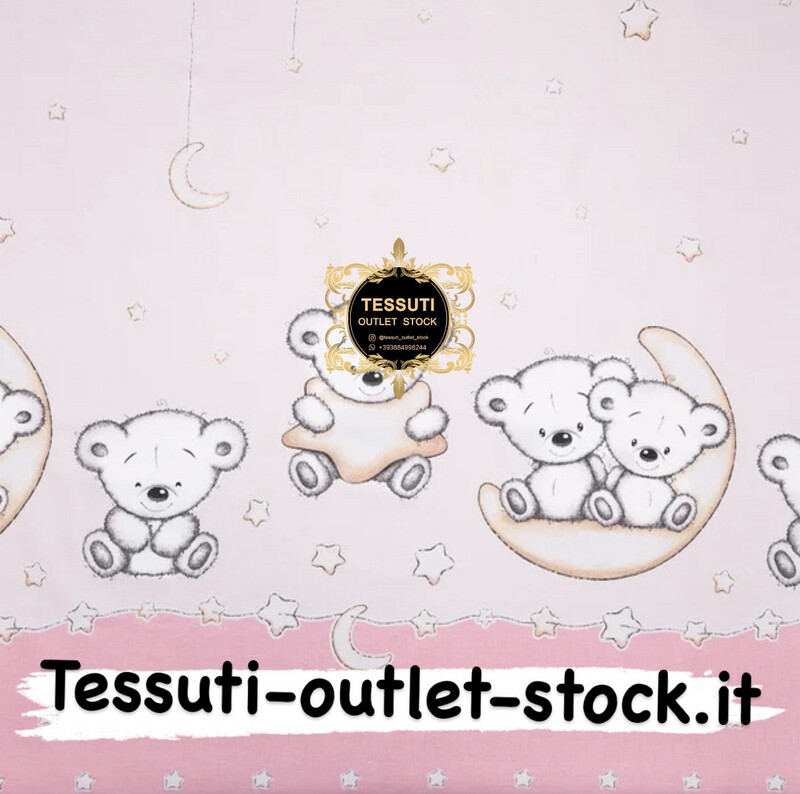 Tessuto di cotone con coupon &quot;Orsi sulla luna&quot; su sfondo rosa, №3568