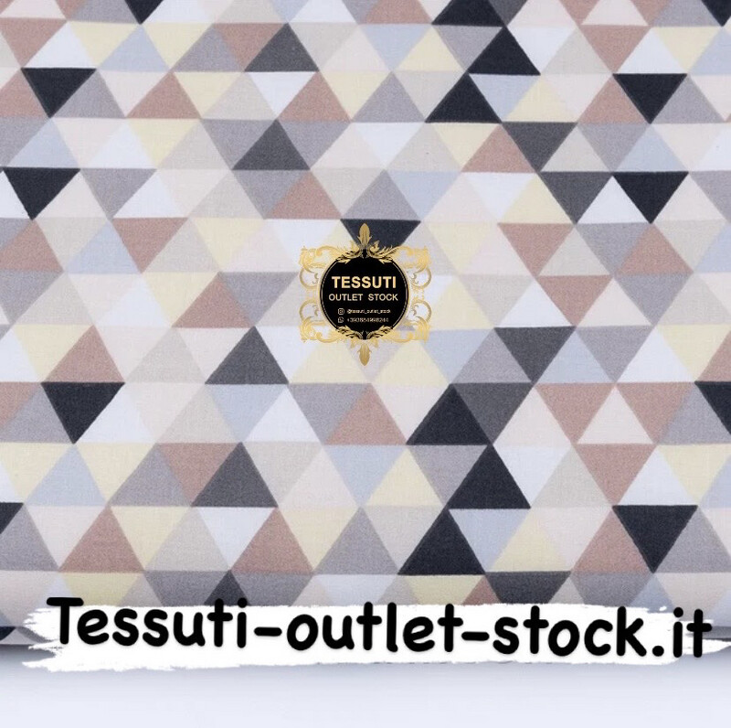 Tessuto di cotone con piccoli triangoli marroni e grigi 2 cm, №1242a