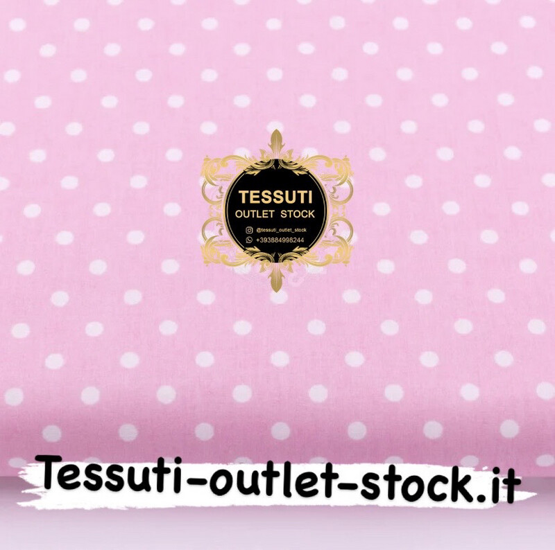 Tessuto di cotone con pois bianchi 7 mm su sfondo rosa № 1183