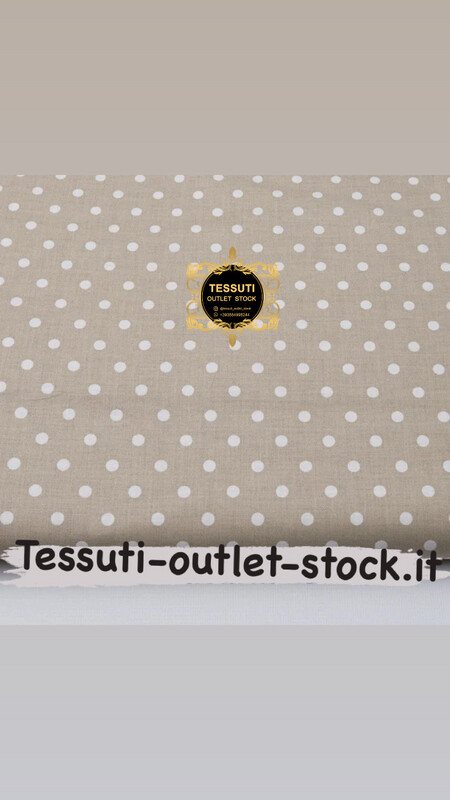 Tessuto di cotone con pois bianco 7 mm su fondo beige scuro (№3788).
