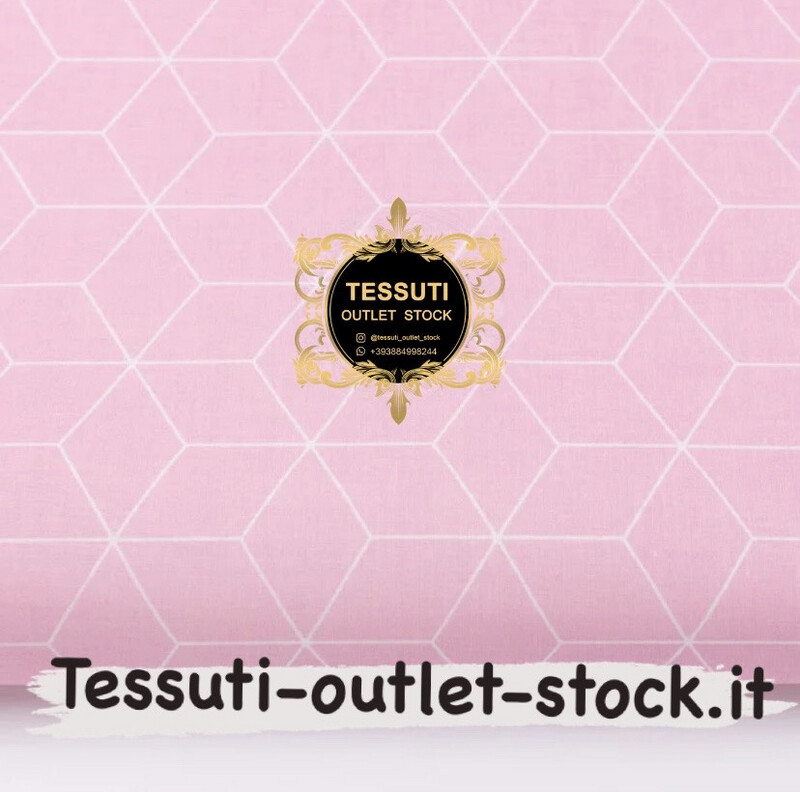 Tessuto di cotone &quot;contorni di diamanti&quot; bianco su rosa ((3038а)