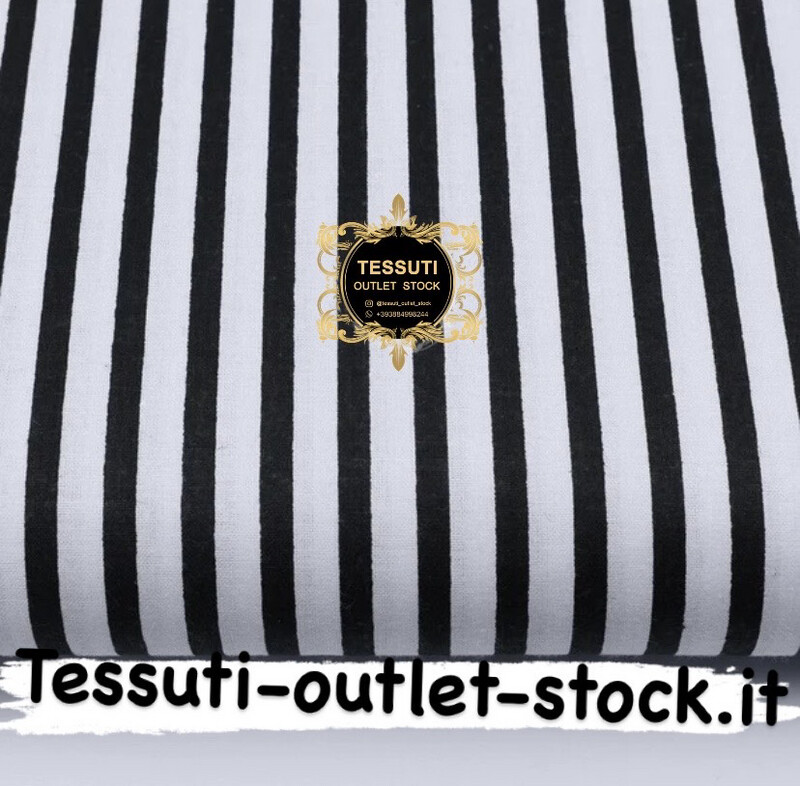 Tessuto di cotone con una striscia nera di 6 mm su fondo bianco (№760).