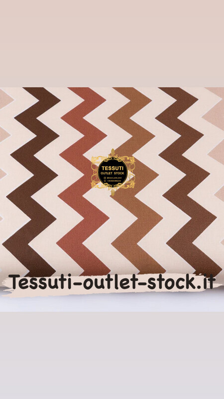 Tessuto di cotone  con zigzag nei toni del beige-marrone, №123a