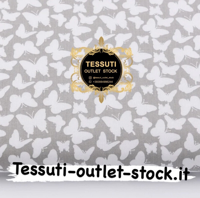Tessuto di cotone &quot;Farfalle&quot; bianco su fondo grigio (№ 2939a)