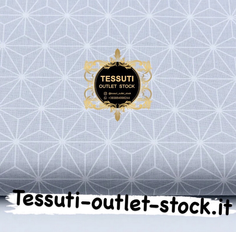 Tessuto di cotone &quot;Fiore geometrico&quot; bianco su grigio, №1651a