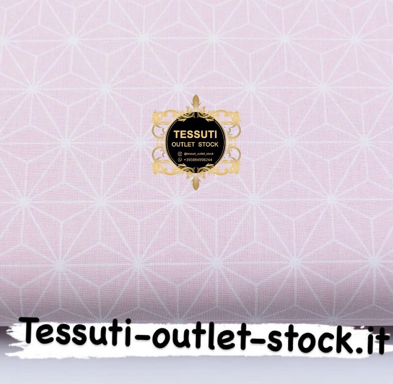 Tessuto di cotone &quot;Fiore geometrico&quot; bianco su rosa, №1851a