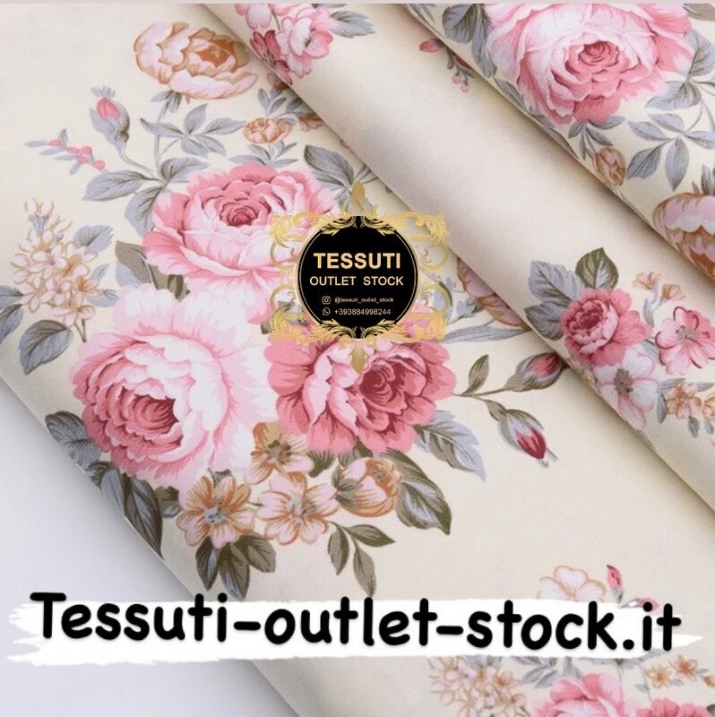 Cotone rasatello &quot;Rose rosa cipria e garofano&quot; su crema №2496c