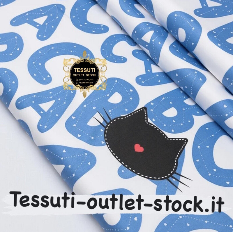Tessuto di cotone rasatello &quot;Gatti neri con un cuore su lettere blu&quot; №3725c