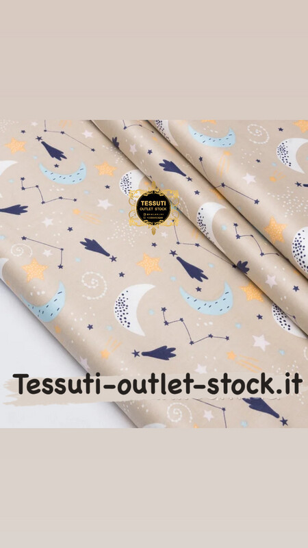 Tessuto di cotone rasatello &quot;Luna blu, costellazioni e meteoriti&quot; in beige №3691c